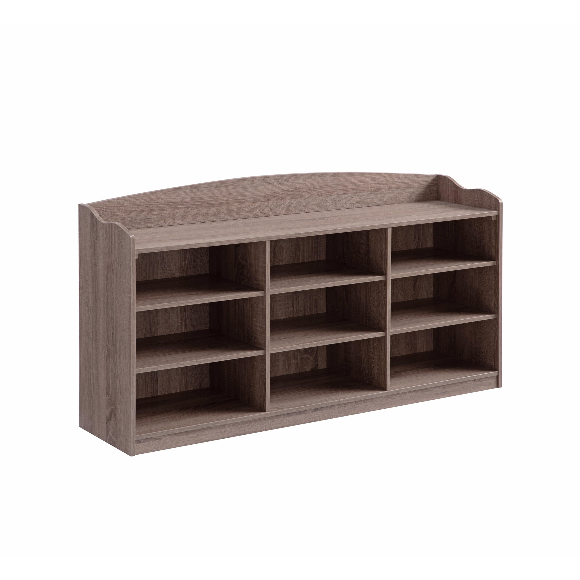 Wooden Shoe Storage Bench, Nine Storage Shelves, Entryway Organizer, Dark Taupe