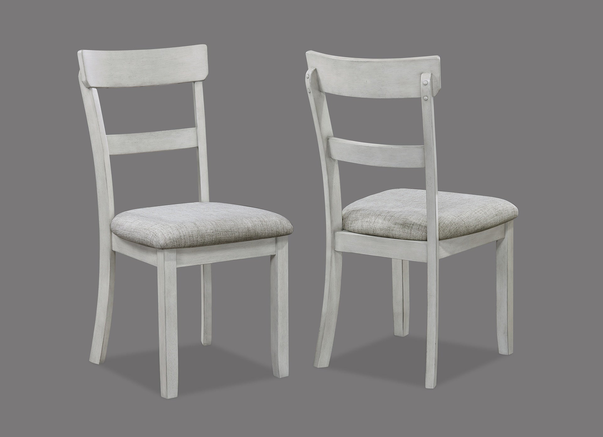Rustic Farmhouse Transitional 5-Piece Dining Set Rectangular Table Linen Look Fabric Upholstered Chair Seat Wooden Dining Room Furniture White/Gray Drift Wood Finish Dinette