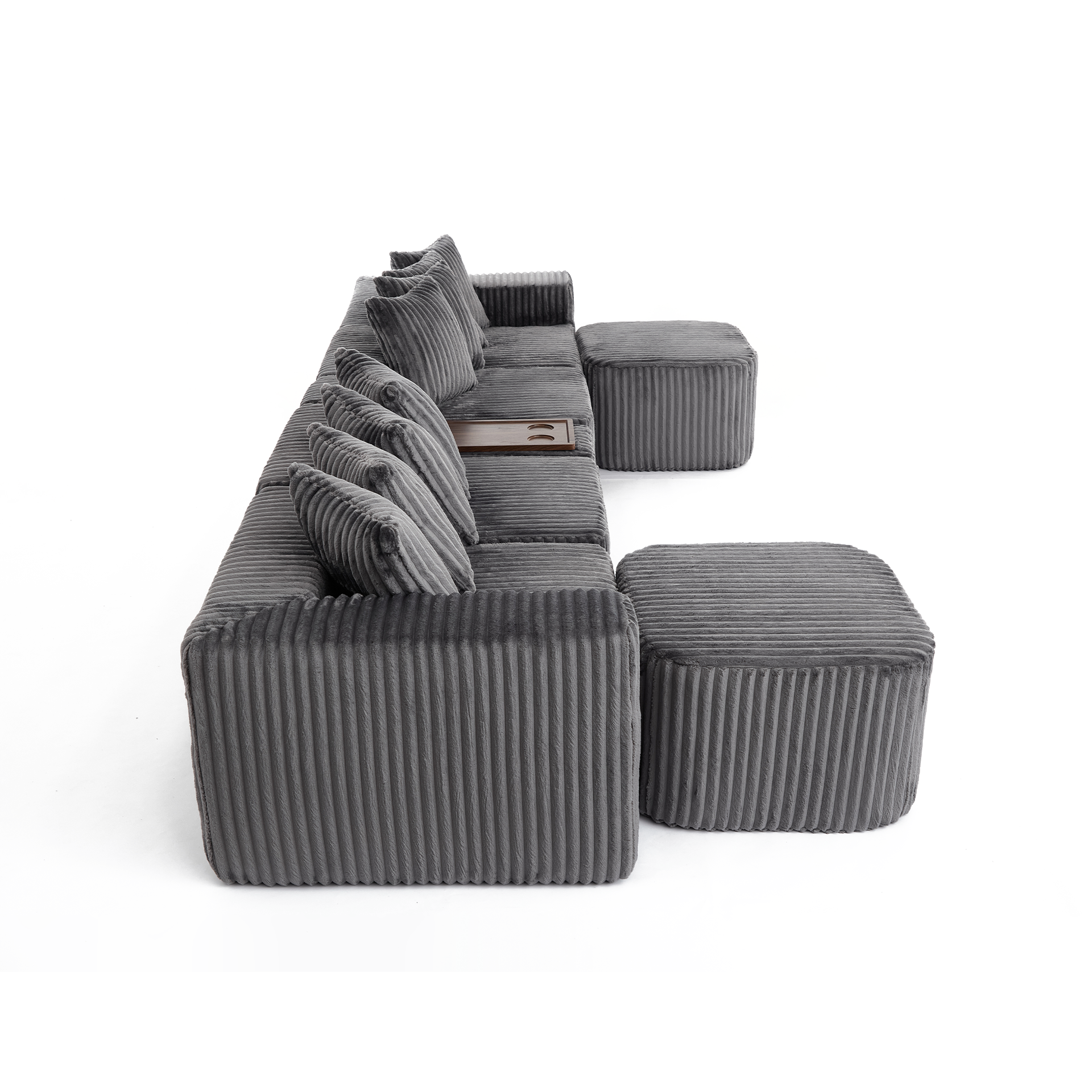 [NEW ARRIVED] [VIDEO PROVIDED] 137.5" U Shaped Sofa , USB & Wireless Charge, Coffee Table Board With a Cup Holder, Oversize Movable Modular Sofa,Movable Footstool,No Assembly,6 Seats,Corduroy,Gray