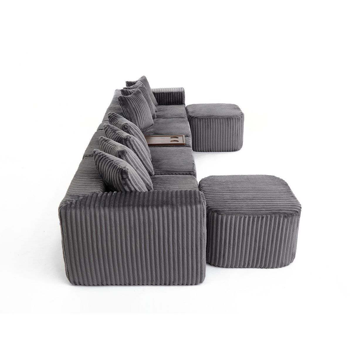 [NEW ARRIVED] [VIDEO PROVIDED] 137.5" U Shaped Sofa , USB & Wireless Charge, Coffee Table Board With a Cup Holder, Oversize Movable Modular Sofa,Movable Footstool,No Assembly,6 Seats,Corduroy,Gray
