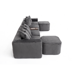 [NEW ARRIVED] [VIDEO PROVIDED] 137.5" U Shaped Sofa , USB & Wireless Charge, Coffee Table Board With a Cup Holder, Oversize Movable Modular Sofa,Movable Footstool,No Assembly,6 Seats,Corduroy,Gray