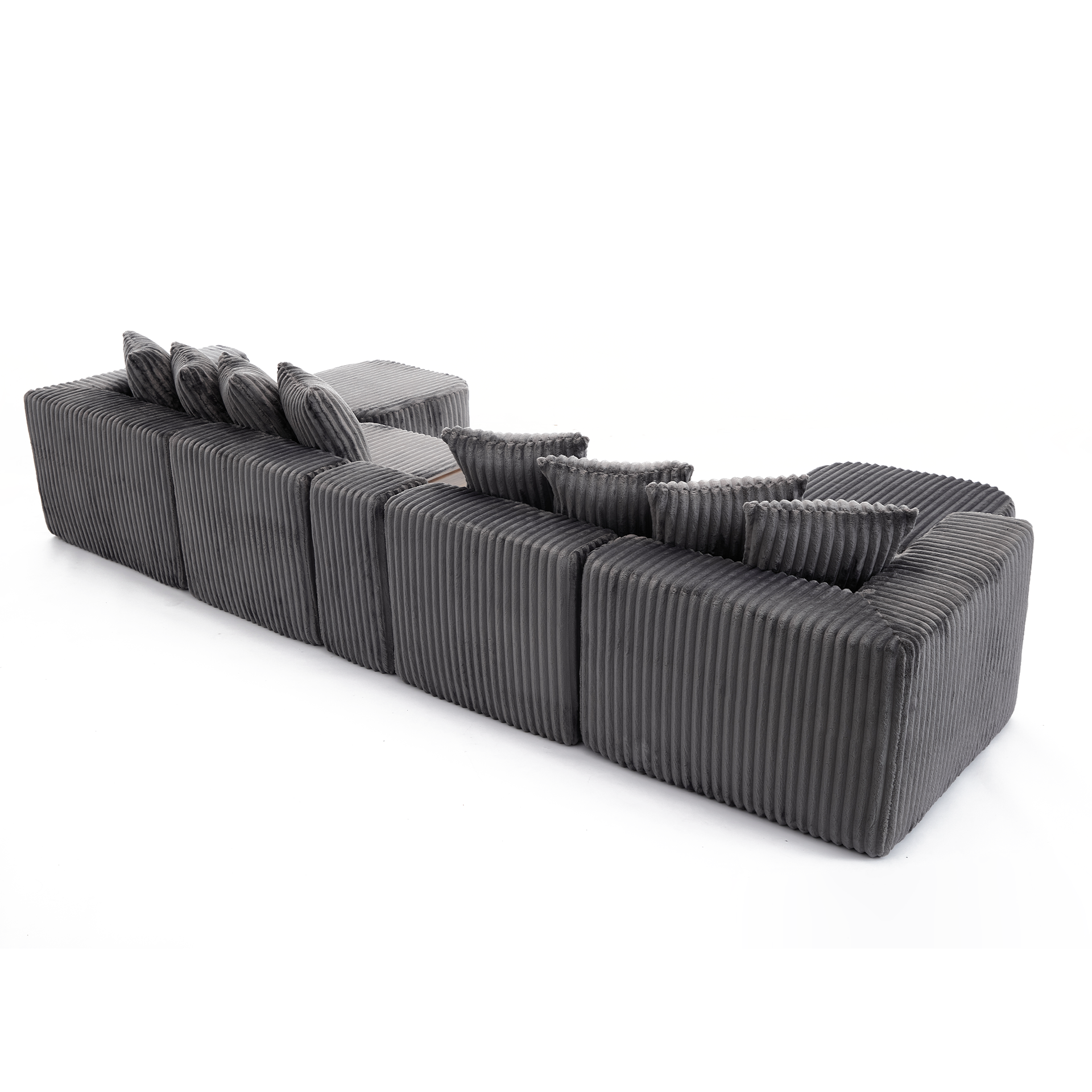 [NEW ARRIVED] [VIDEO PROVIDED] 137.5" U Shaped Sofa , USB & Wireless Charge, Coffee Table Board With a Cup Holder, Oversize Movable Modular Sofa,Movable Footstool,No Assembly,6 Seats,Corduroy,Gray