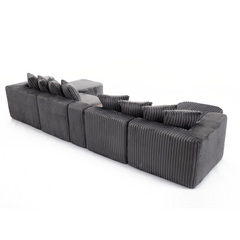 [NEW ARRIVED] [VIDEO PROVIDED] 137.5" U Shaped Sofa , USB & Wireless Charge, Coffee Table Board With a Cup Holder, Oversize Movable Modular Sofa,Movable Footstool,No Assembly,6 Seats,Corduroy,Gray