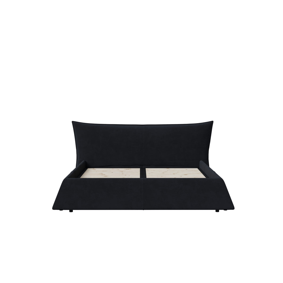 Queen Size Upholstered Platform Bed with Special Shaped Velvet  Headboard, Metal & Solid Wood Frame,Black