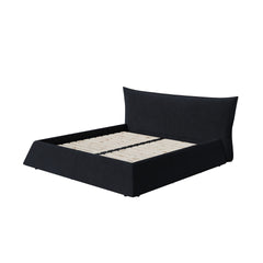 Queen Size Upholstered Platform Bed with Special Shaped Velvet  Headboard, Metal & Solid Wood Frame,Black