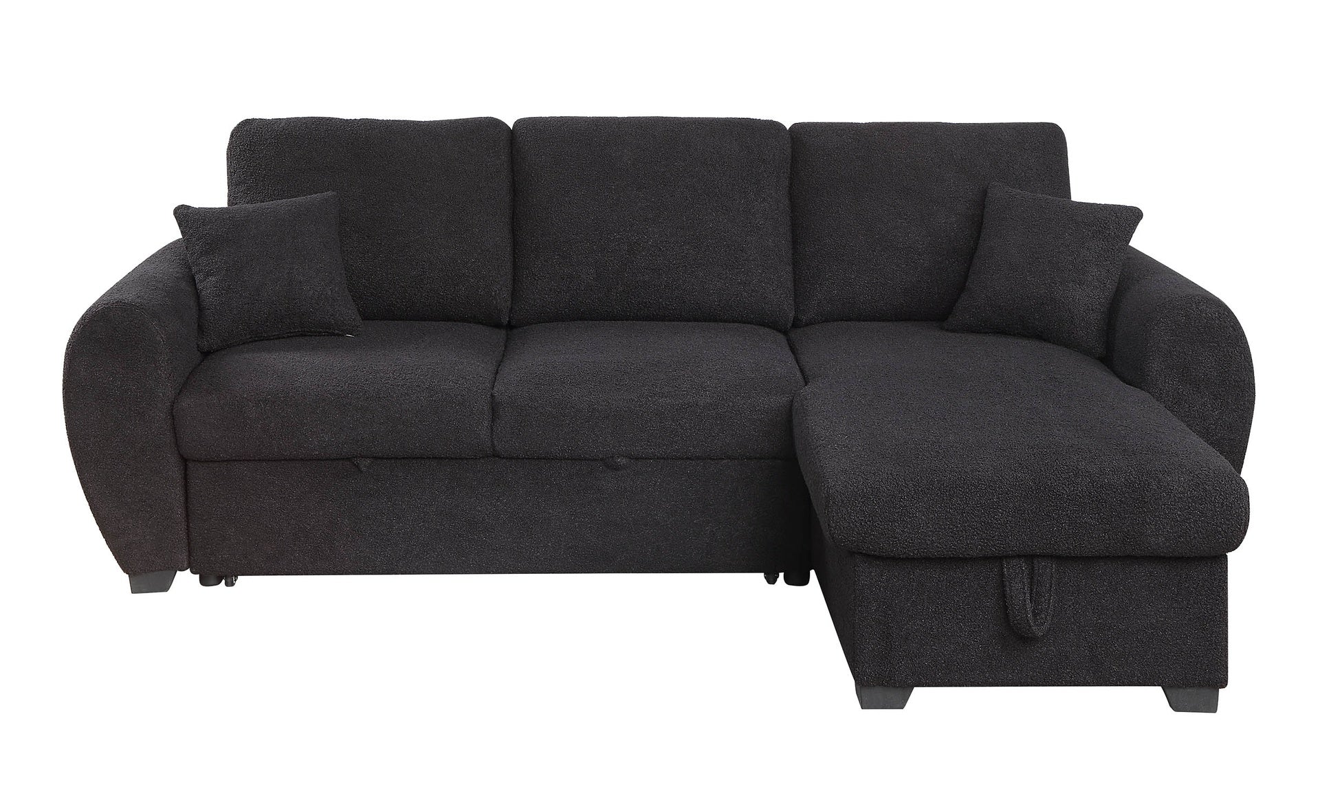 Veronica 95" Black Teddy Fleece Reversible Sleeper Sectional Sofa with Storage Chaise