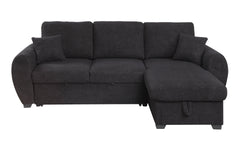 Veronica 95" Black Teddy Fleece Reversible Sleeper Sectional Sofa with Storage Chaise