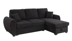 Veronica 95" Black Teddy Fleece Reversible Sleeper Sectional Sofa with Storage Chaise