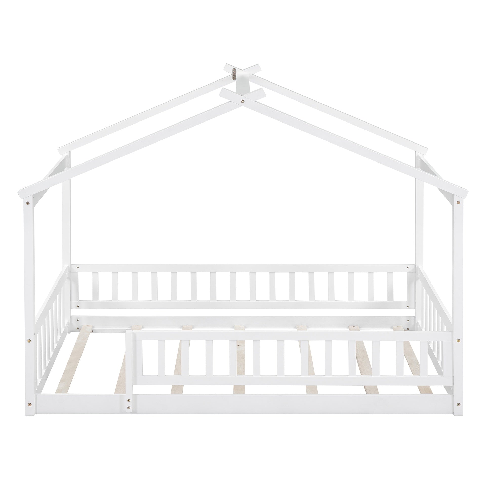 Twin Size Wood Bed House Bed Frame with Fence, for Kids, Teens, Girls, Boys,White