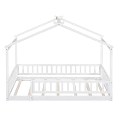 Twin Size Wood Bed House Bed Frame with Fence, for Kids, Teens, Girls, Boys,White