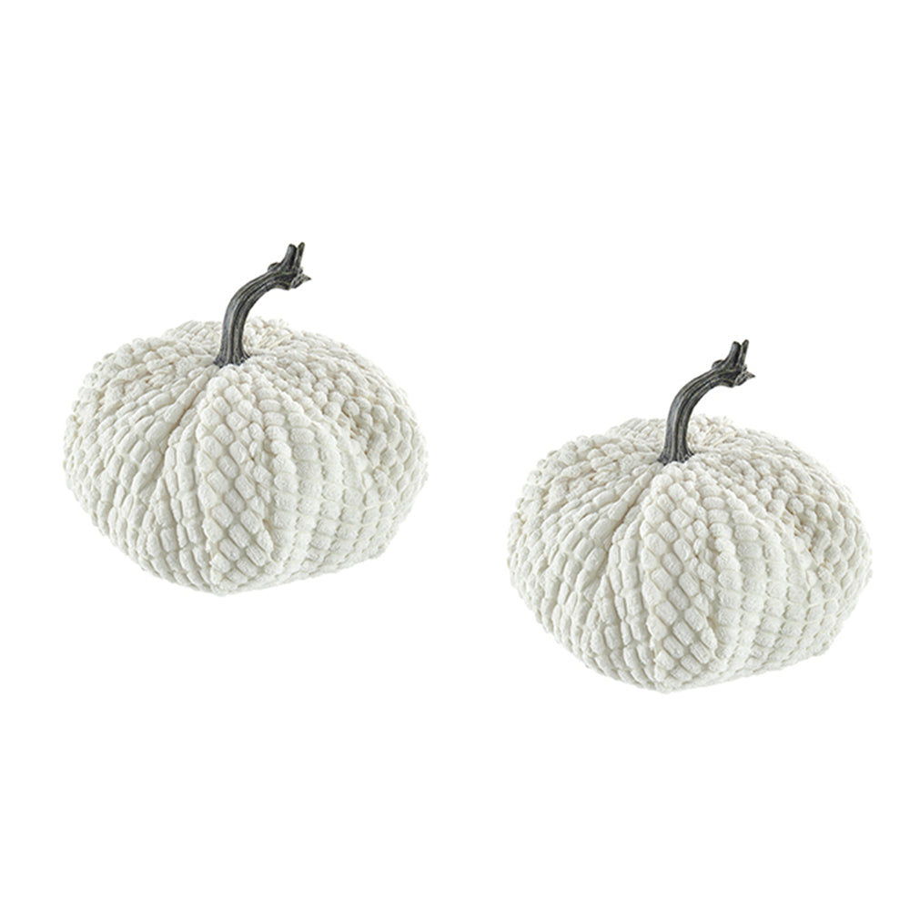 Set of 2, 8.7x8.5x6.7"H Chenille Weighted Pumpkin White, Pumpkin Ornament Decor for Holiday Harvest Festival Fall Festival & Thanksgiving