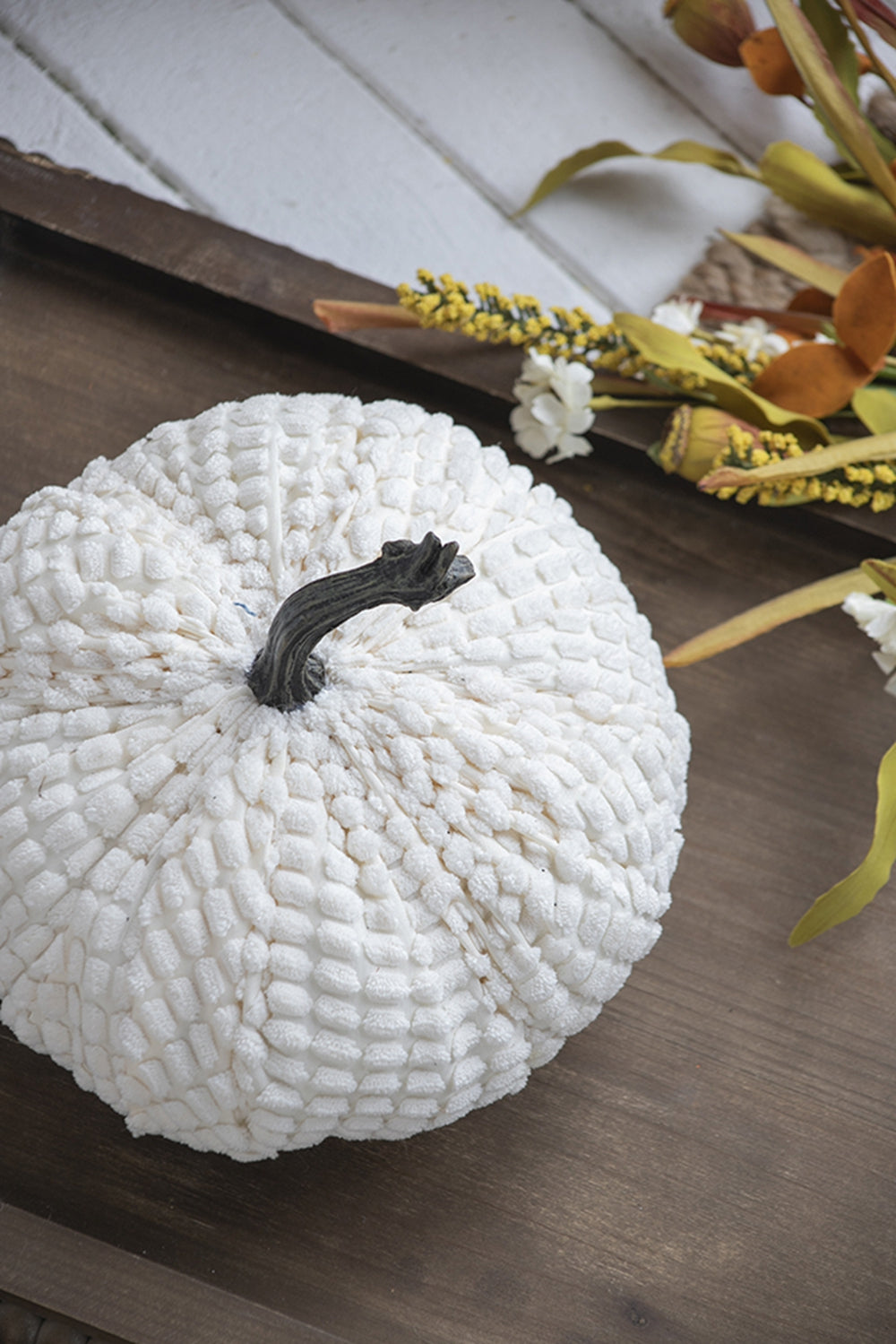Set of 2, 8.7x8.5x6.7"H Chenille Weighted Pumpkin White, Pumpkin Ornament Decor for Holiday Harvest Festival Fall Festival & Thanksgiving
