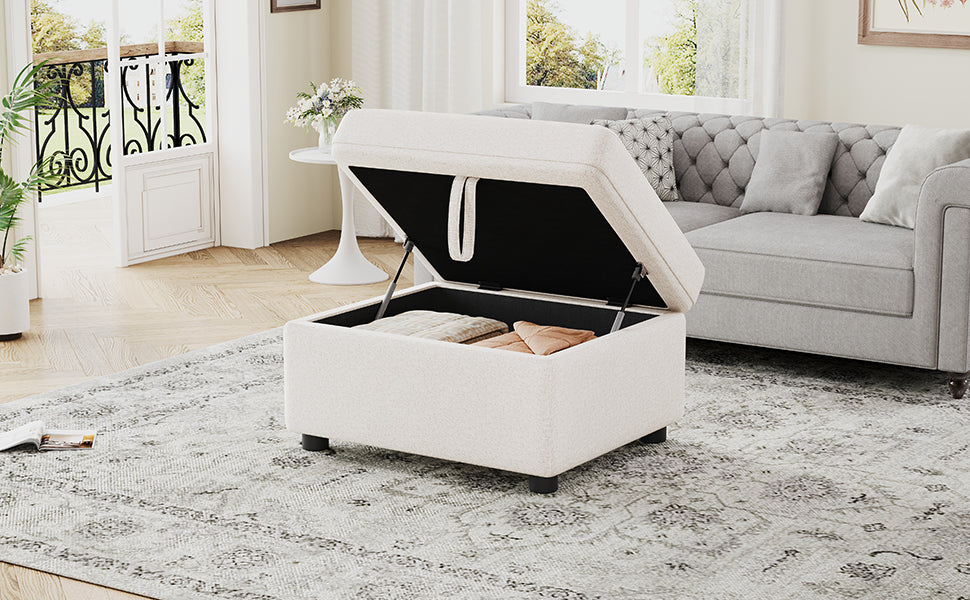 26.6" Ottoman Movable Storage Ottoman Footrest for Living Room, Bedroom, Beige