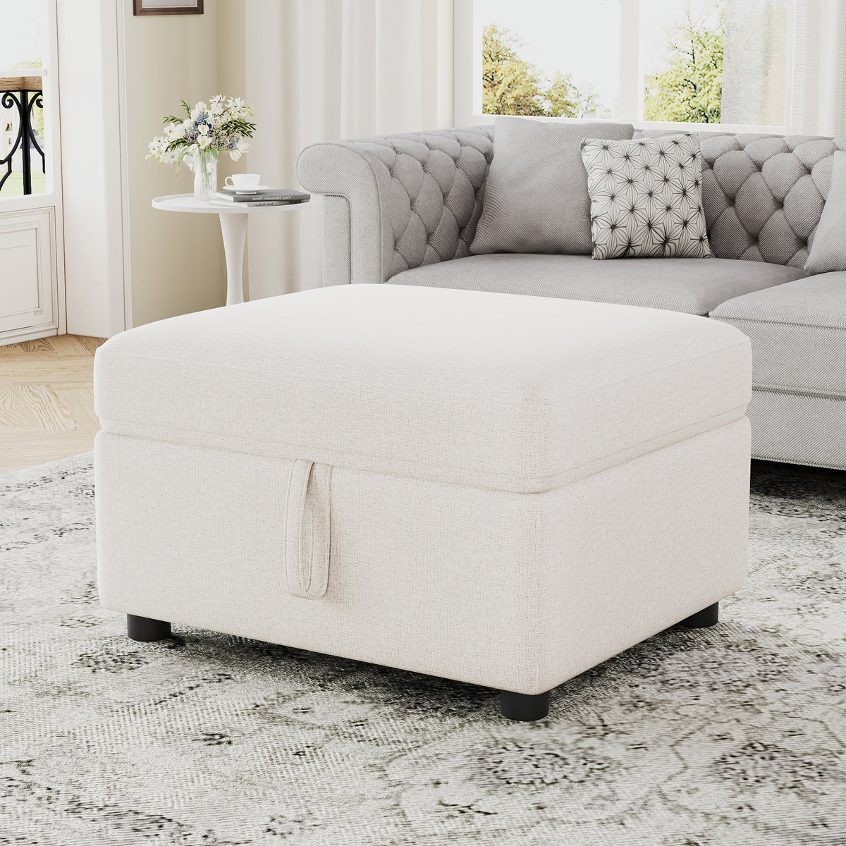 26.6" Ottoman Movable Storage Ottoman Footrest for Living Room, Bedroom, Beige