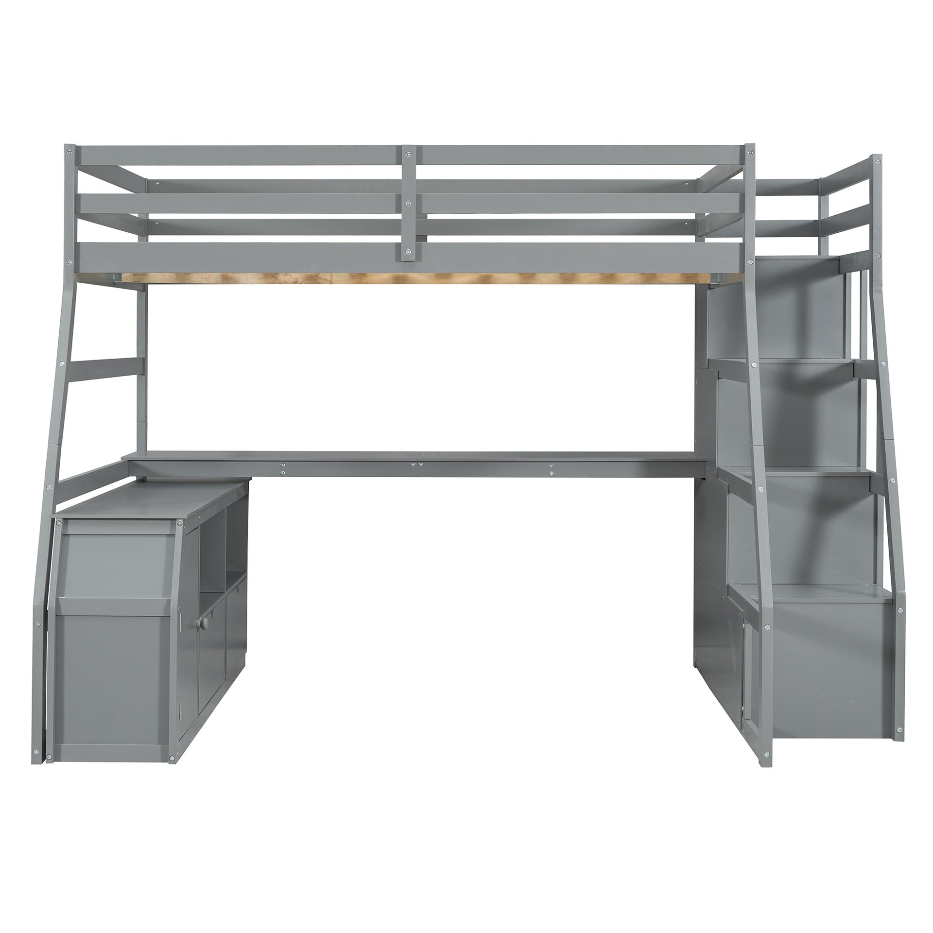 Full Size Loft Bed with 7 Drawers 2 Shelves and Desk - Gray