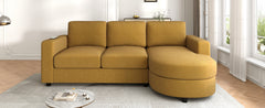Modern Sectional Sofa 84.6" L-shaped Sofa Couch with a Curved Chaise Lounge, USB Ports and Side Storage Pockets for Living Room, Yellow