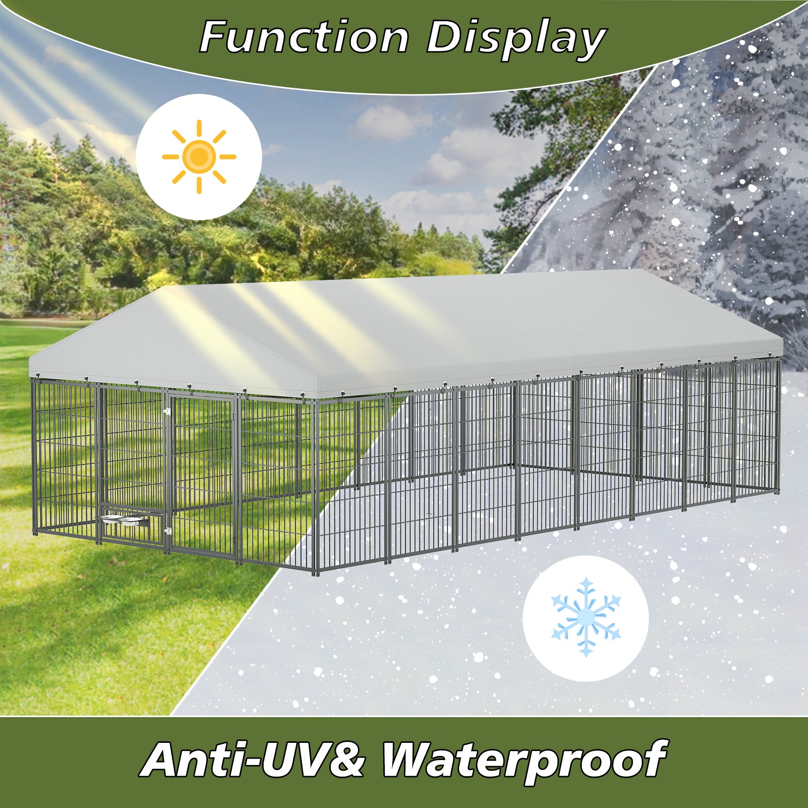 Large Dog Kennel Outdoor Pet Pens Dogs Run Enclosure Animal Hutch Metal Coop Fence with Roof Cover. 18.9'L x 9.61'W x 6.23'H.