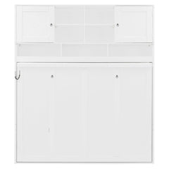 Queen Size Wall Murphy Bed with Ample Storage Space and Chevron Stripes, White