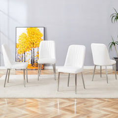 4 modern dining chairs, sleek PU leather backrest, and silver metal legs bring a comfortable home experience to the kitchen, bedroom, and office.W1151P183318