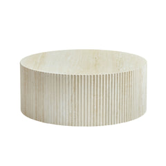Faux travertine Round Coffee Table with Eye-Catching Relief Design, Travertine