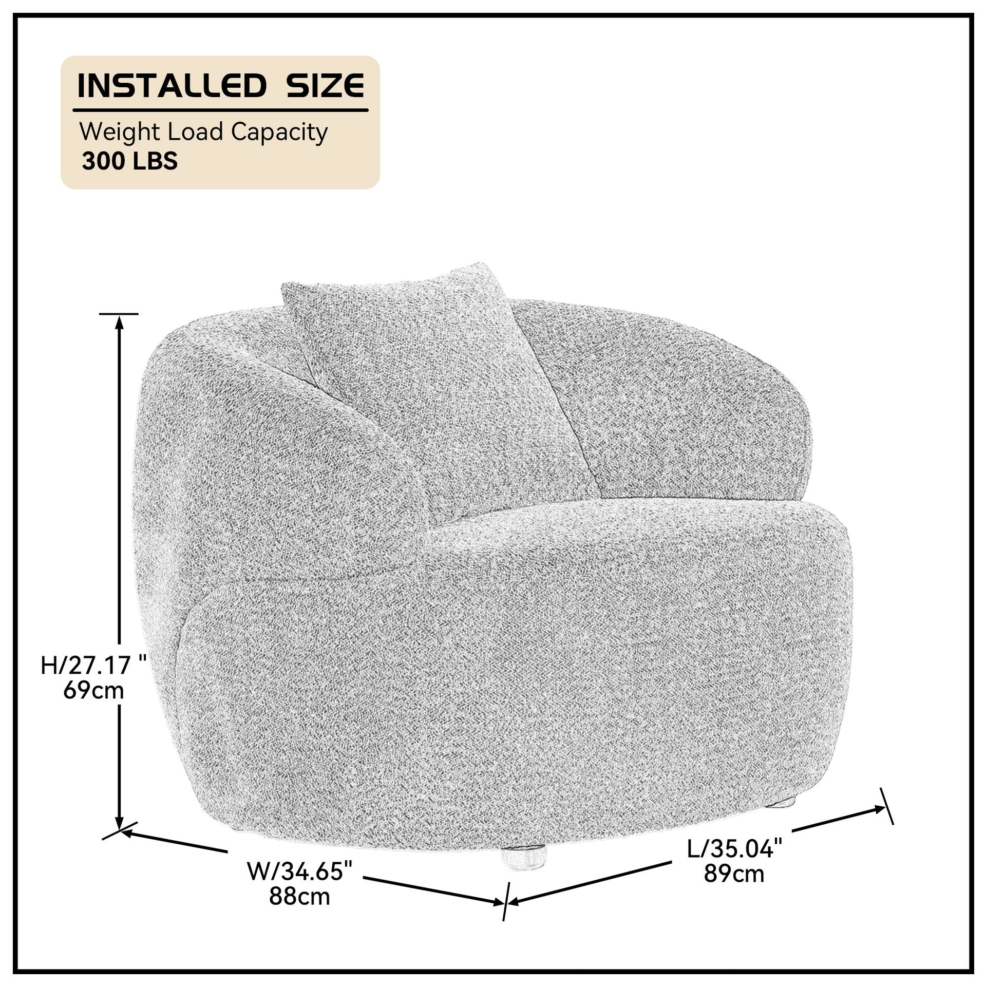 360° Swivel Mid Century Modern Curved Sofa, 1-Seat Cloud couch Boucle sofa Fabric Couch for Living Room, Bedroom, Office Brown(Same Sku:W876P199951)