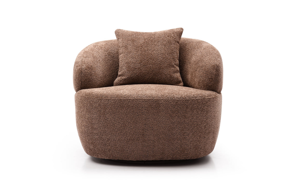 360° Swivel Mid Century Modern Curved Sofa, 1-Seat Cloud couch Boucle sofa Fabric Couch for Living Room, Bedroom, Office Brown(Same Sku:W876P199951)