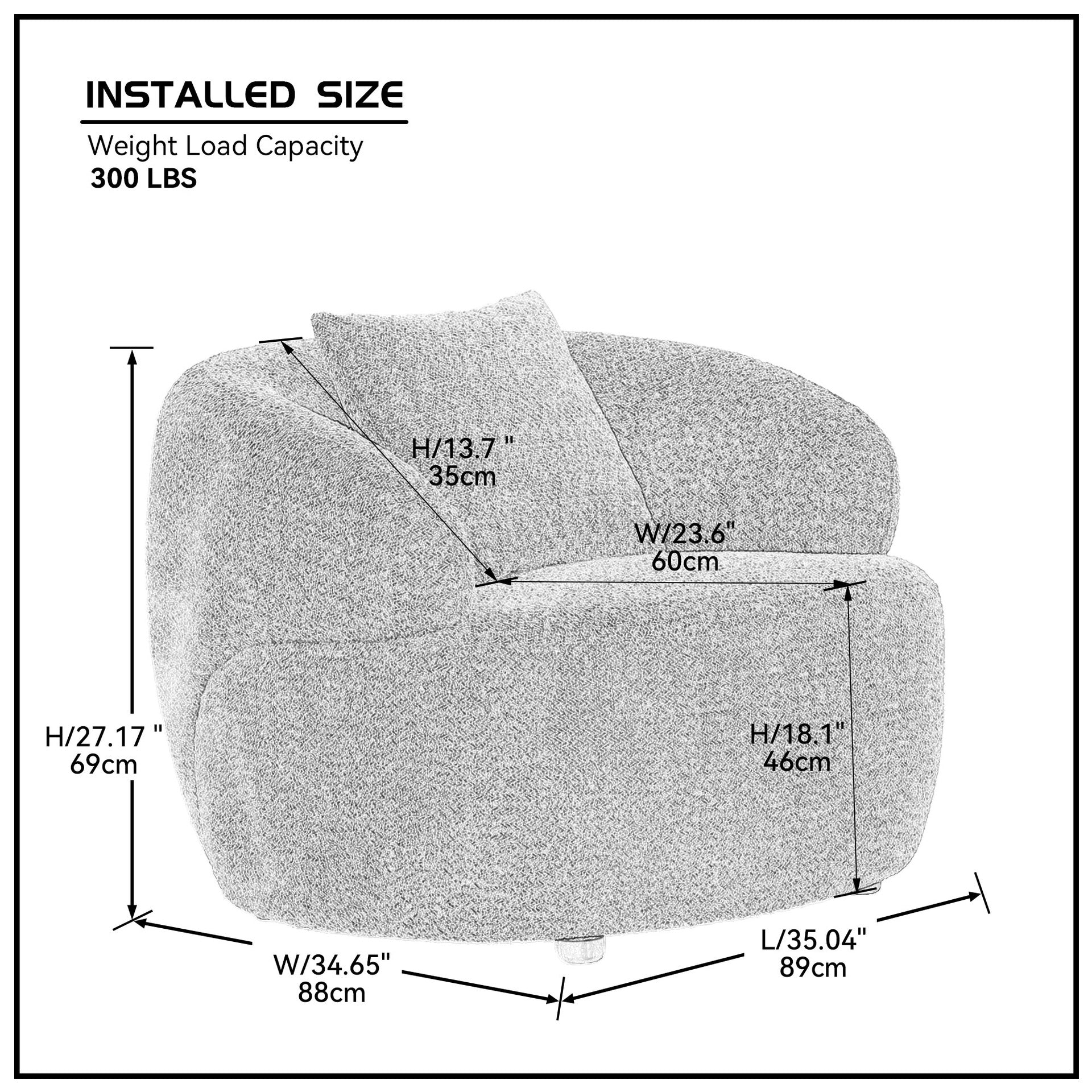 360° Swivel Mid Century Modern Curved Sofa, 1-Seat Cloud couch Boucle sofa Fabric Couch for Living Room, Bedroom, Office Brown(Same Sku:W876P199951)