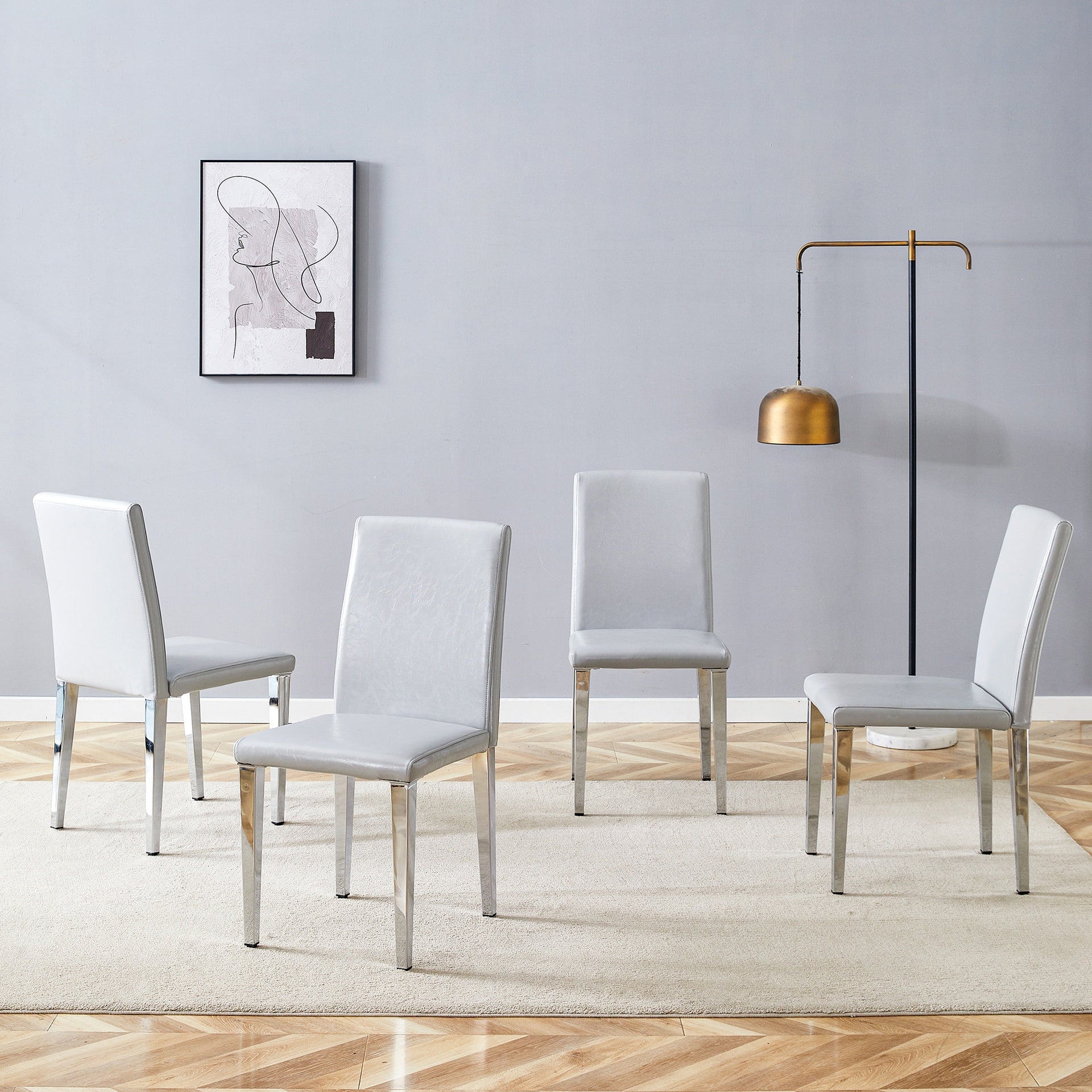 Four Light Gray PU dining chairs, simple and versatile, comfortable and accompanied. Exquisite and versatile dining chairs unlock a comfortable new experience.(Set of 4)W1151P269055