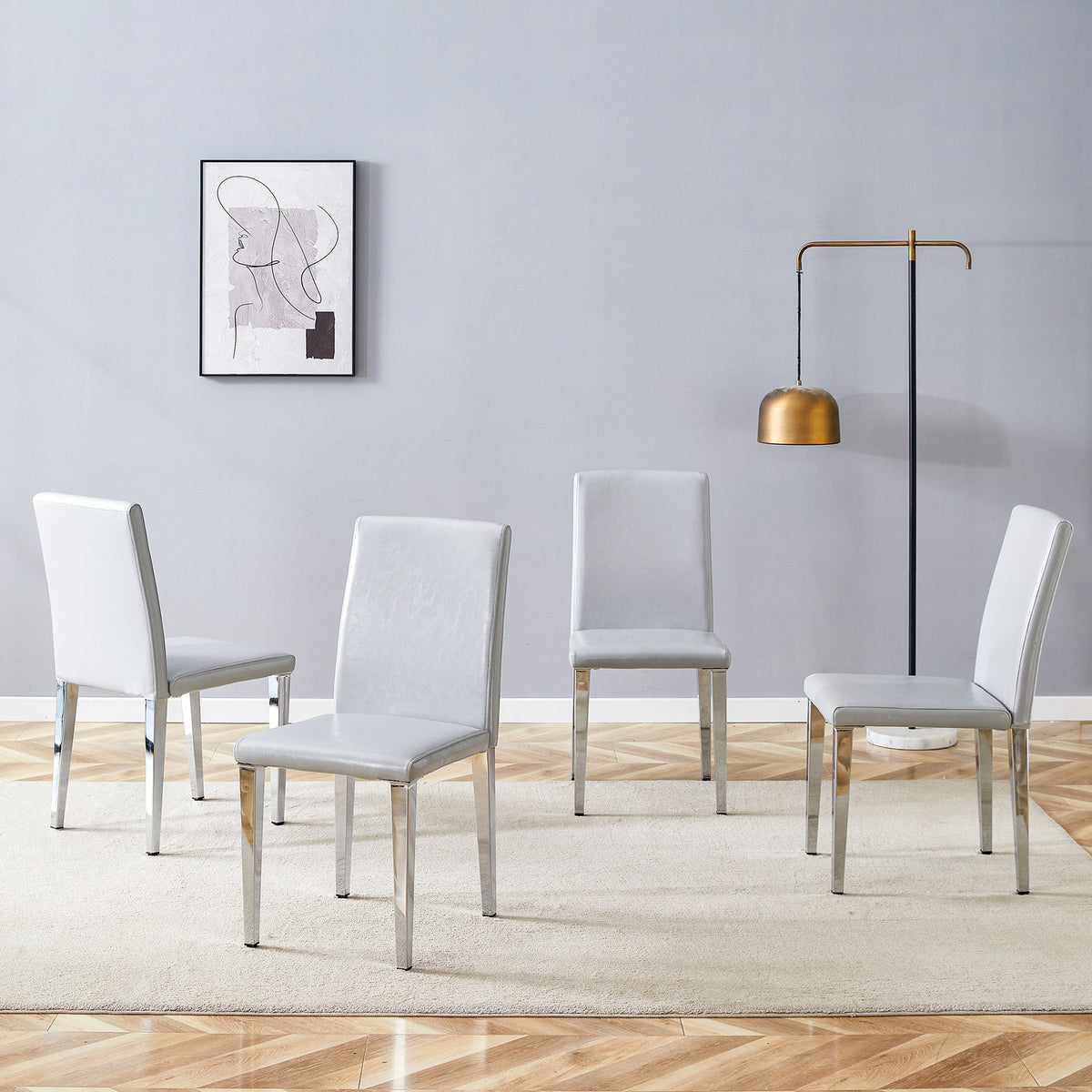 Four Light Gray PU dining chairs, simple and versatile, comfortable and accompanied. Exquisite and versatile dining chairs unlock a comfortable new experience.(Set of 4)W1151P269055