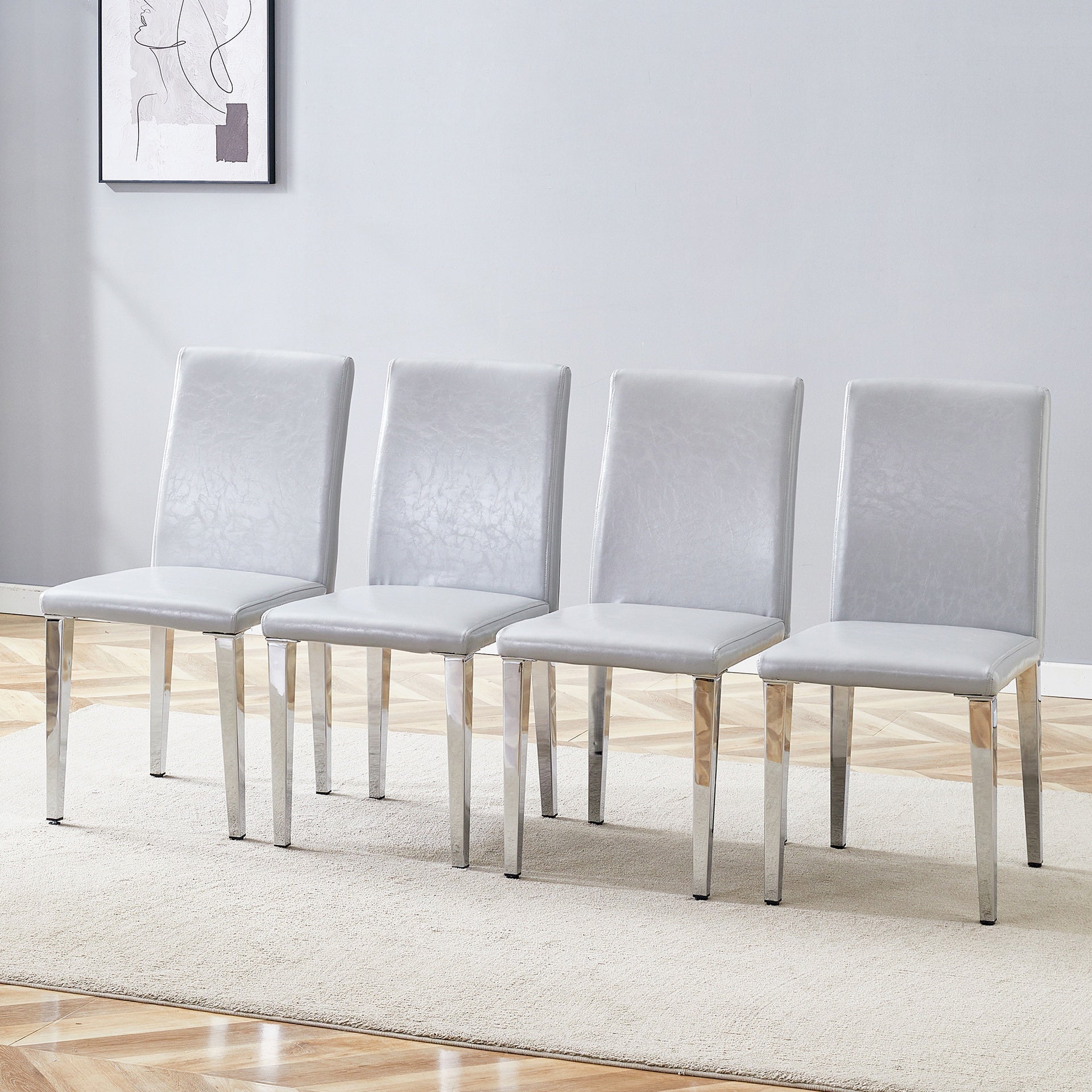 Four Light Gray PU dining chairs, simple and versatile, comfortable and accompanied. Exquisite and versatile dining chairs unlock a comfortable new experience.(Set of 4)W1151P269055
