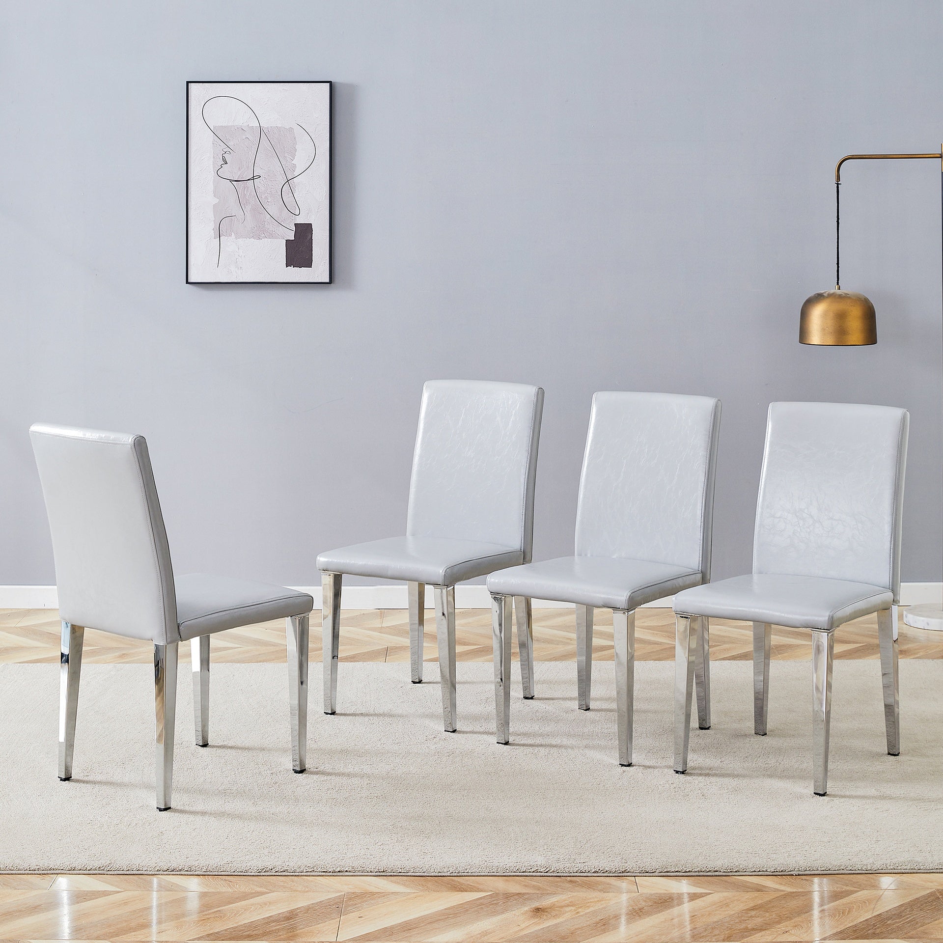 Four Light Gray PU dining chairs, simple and versatile, comfortable and accompanied. Exquisite and versatile dining chairs unlock a comfortable new experience.(Set of 4)W1151P269055
