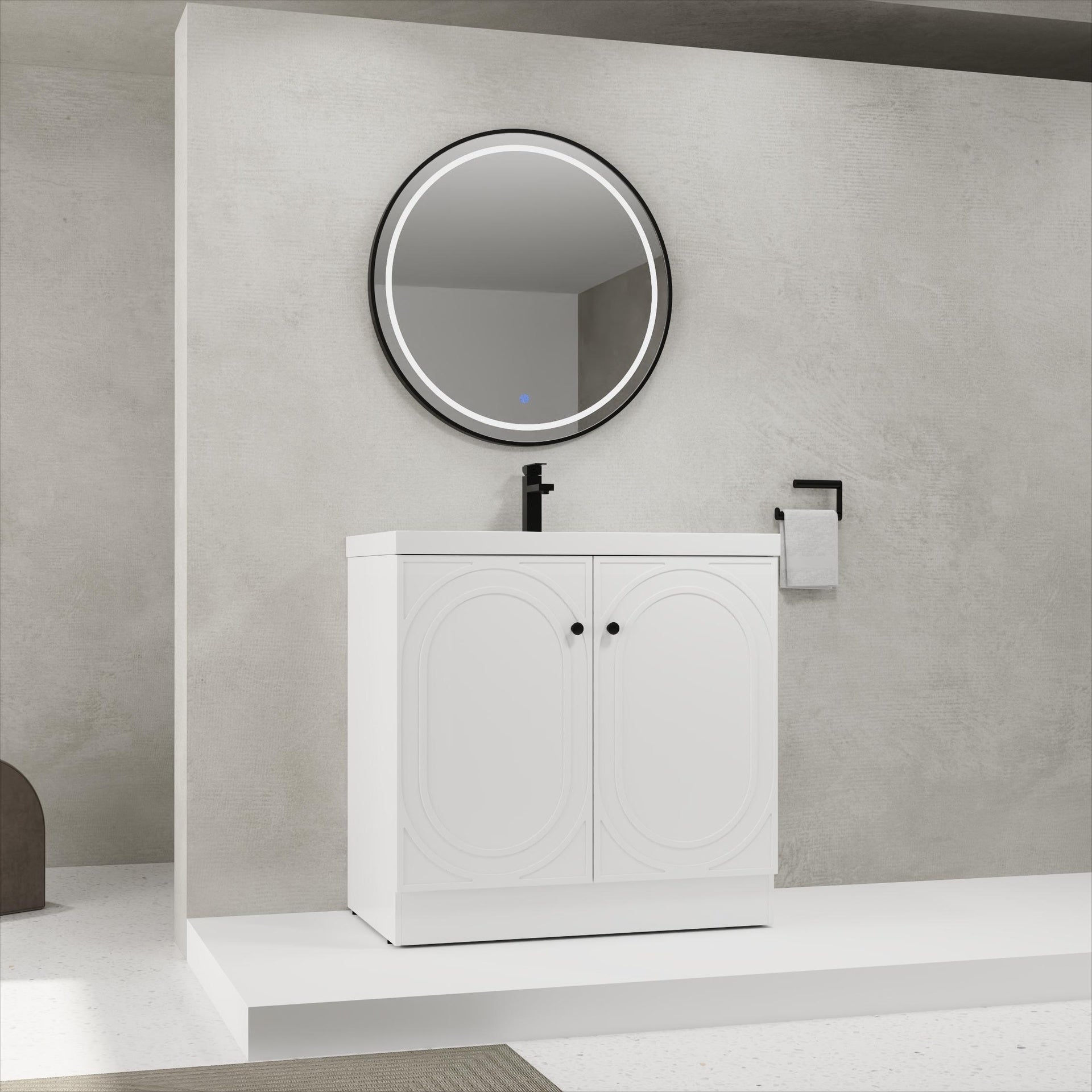 36" Freestanding Bathroom Vanity White Resin Sink & 2 Soft-Close Cabinet Doors (KD-Packing)