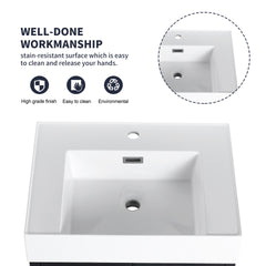 24 Inch Wall-Mounted Bathroom Vanity with Sink, Thick Edged Resin Basin, KD-Package