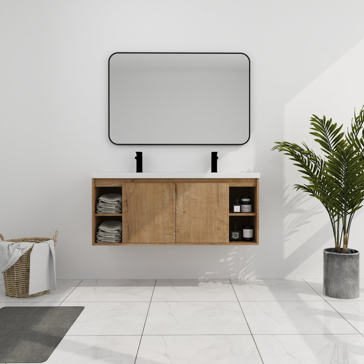 48"  Wall Mounted Bathroom Vanity With Double Sink, Soft Closing Door Hinge (KD-Package)-BVB07348IMOX-GRB4840D