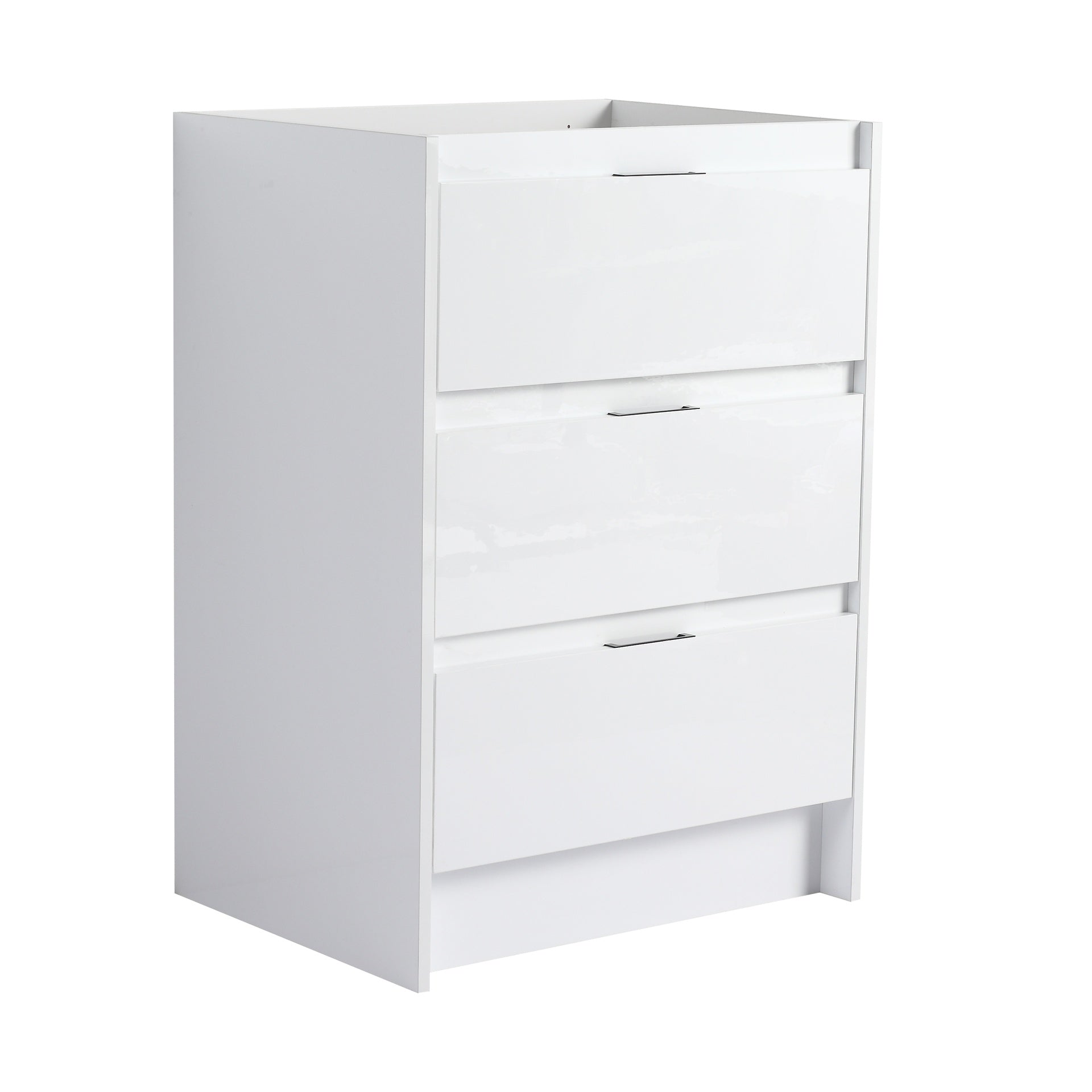 24" Freestanding Bathroom Cabinet, 3-Soft Close Drawers, Glossy White,(KD-Packing) (Only Vanity)