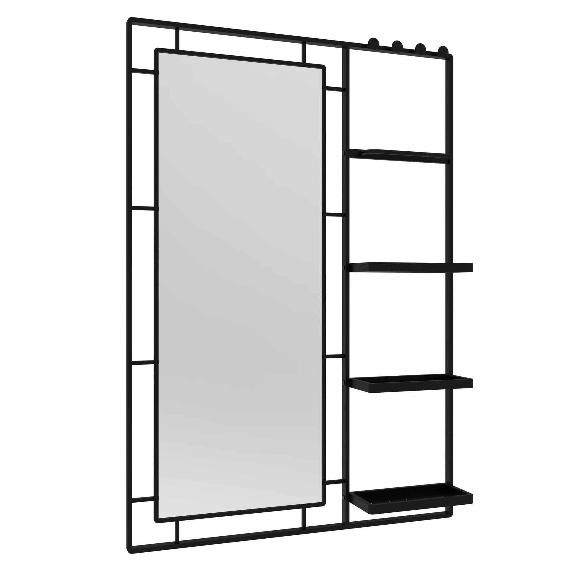 30X44 Ines Modern Vanity Mirror with Multi-functional Shelf, Large bathroom Mirror, Black Frame Decoration Mirror, Suitable for Bathroom, Living Room, Bedroom