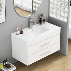 36-Inch White Gloss Wall-Mounted Bathroom Vanity with Double Drawers, Soft-Close System,Ceramic Sink,Long Metal Handle ,Easy Installation,Glossy White