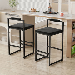 Modern Velvet Upholstered Bar Stools Set of 2 Counter Height Dining Chairs with Footrest &  Back Support for Kitchen (Black & Black)