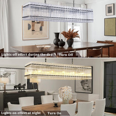Modern Rectangular Crystal Glass Chandelier, 10-Lights Black Chandelier Lighting Contemporary Pendant Ceiling Light Fixture for Dining Room Living Room Kitchen Island