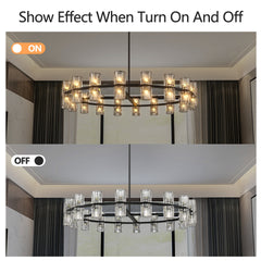 36 Inches Luxury Chandeliers Crystal Living Room Decorative Lights Simple Modern Dining Room LED Lighting,for Home Decor (Bulbs Included)