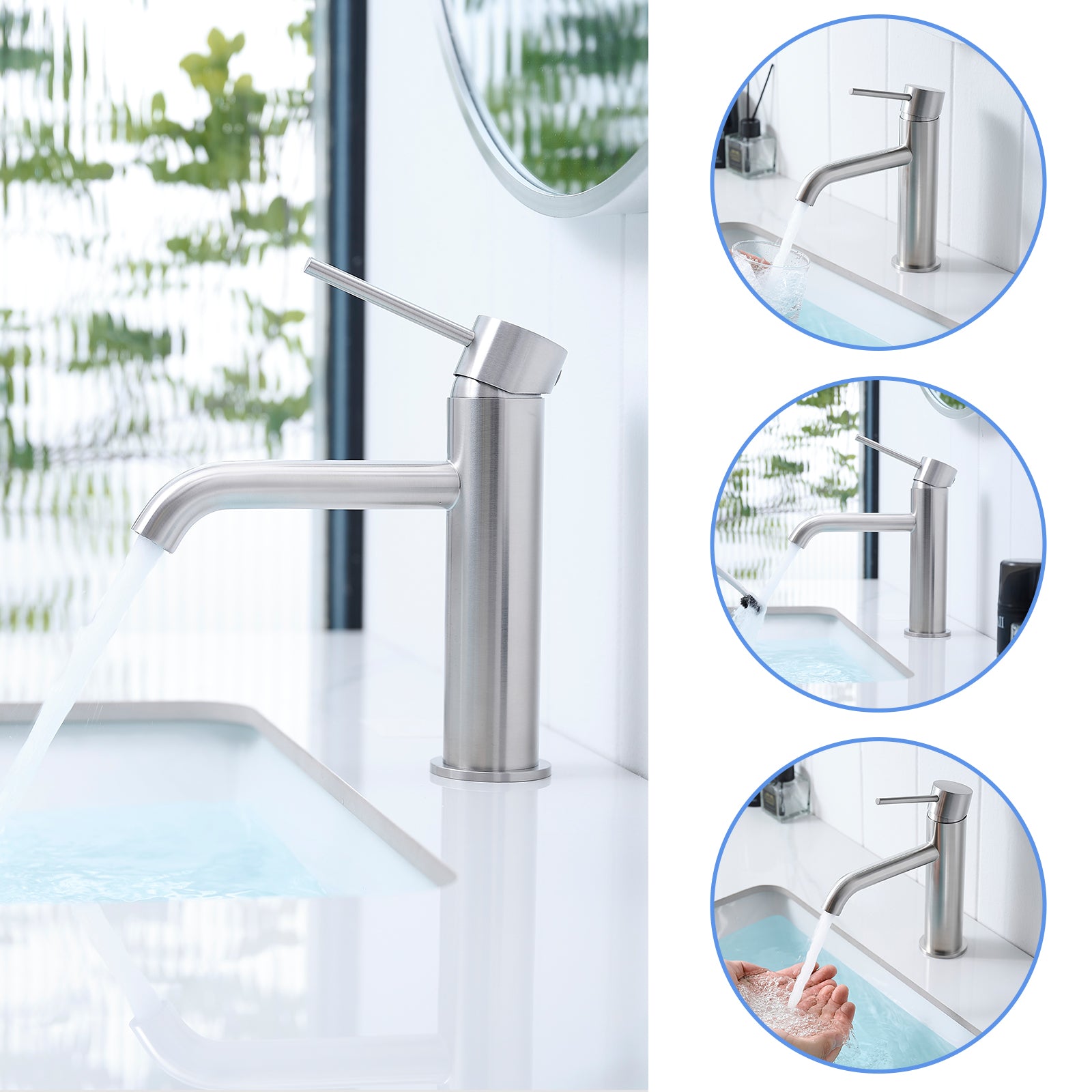 Brushed Nickel Bathroom Faucet Brushed Faucet for Bathroom Sink, Single Hole Bathroom Faucet Modern Single Handle Vanity Basin Faucet