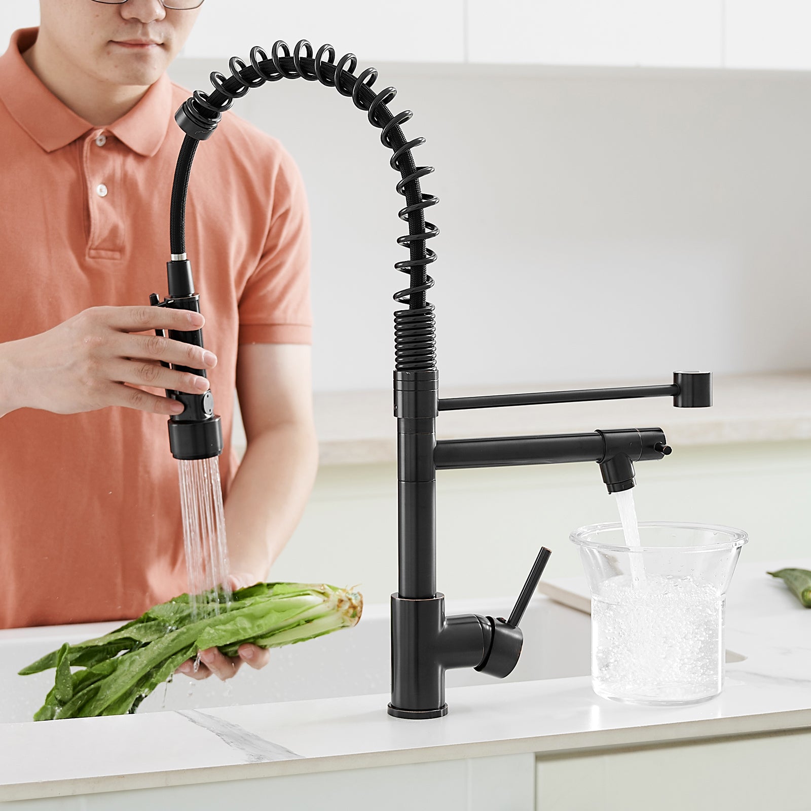 Commercial Kitchen Faucet with Pull Down Sprayer, Single Handle Single Lever Kitchen Sink Faucet