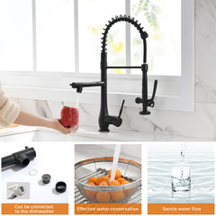 Commercial Kitchen Faucet Pull Down Sprayer Black and Nickel,Single Handle Kitchen Sink Faucet