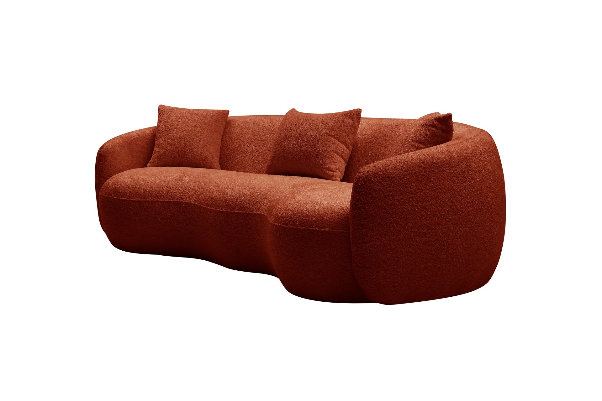 Mid Century Modern Curved Sofa,  Boucle Fabric Couch for Bedroom, Office, Apartment, Orange