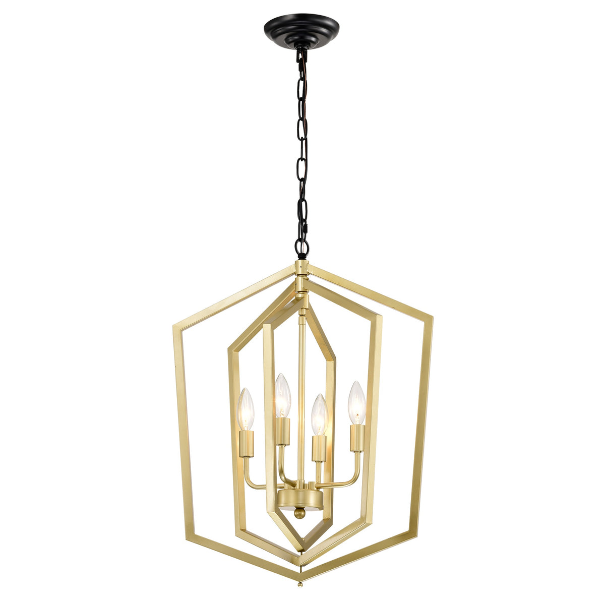 4-Light  Farmhouse Kitchen Chandeliers,  Vintage  Cage Light Fixture Adjustable Height  Chandeliers for Dining Room Hallway Foyer Entryway(E12 Bulbs Not Included)--GOLD+MATTE BLACK