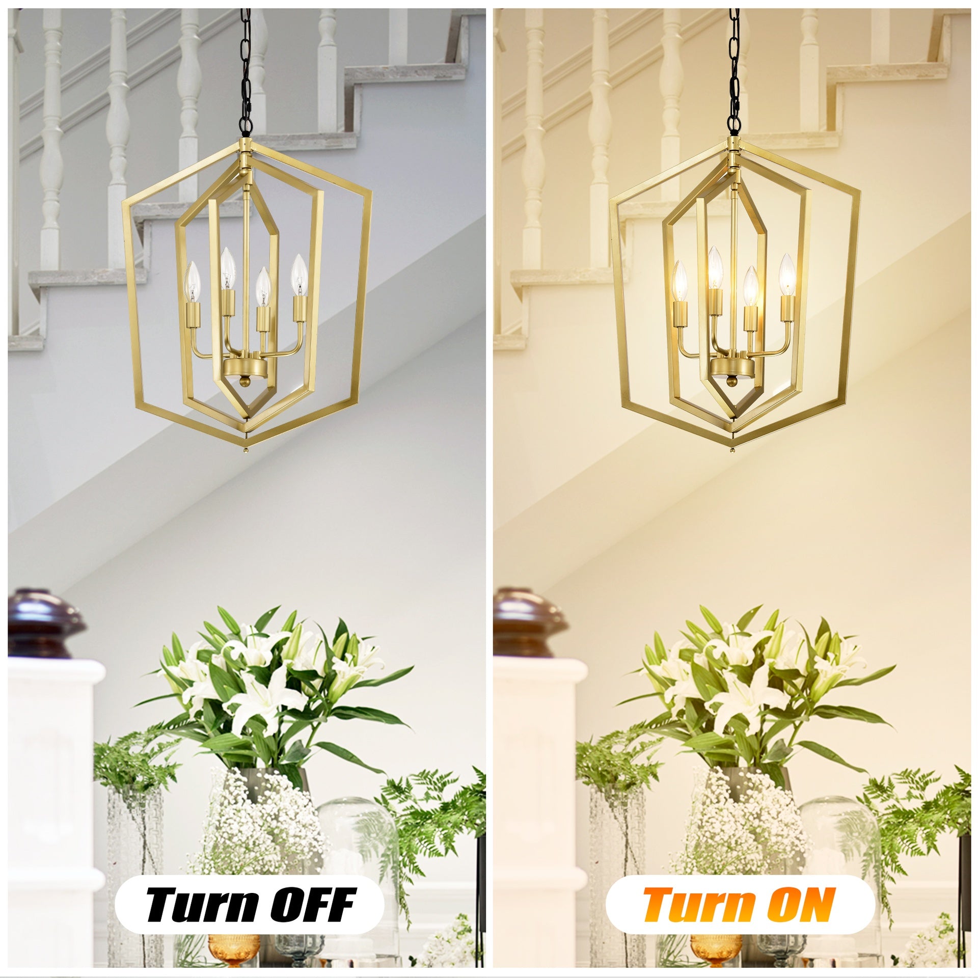 4-Light  Farmhouse Kitchen Chandeliers,  Vintage  Cage Light Fixture Adjustable Height  Chandeliers for Dining Room Hallway Foyer Entryway(E12 Bulbs Not Included)--GOLD+MATTE BLACK