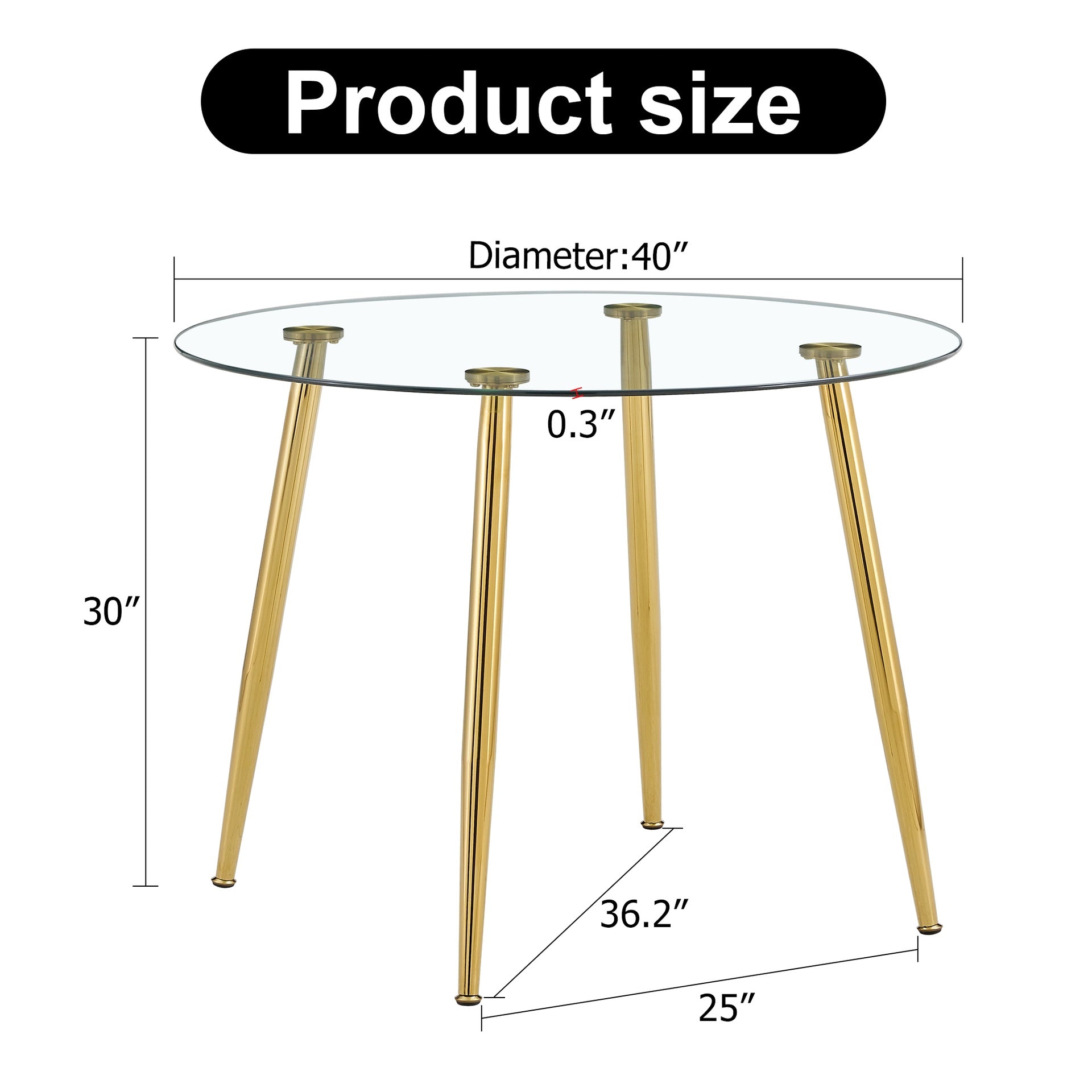 A glass tabletop with a diameter of 40 inches and a modern minimalist circular dining table with electroplated golden metal legs.Suitable for living rooms, and conference rooms.W1151S00375,W1151S02857
