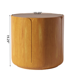 19.29"H Round Outdoor Indoor Side Table Set, Modern Wood Grain Patio Garden Stool Set, Sturdy Magnesium Oxide Waterproof, No-Assembly Table for Patio, Garden, Backyard, Living Room,Wood Color,Set of 2