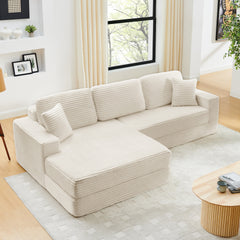 Left sofa seat,L shape Modular Sectional Sofa, Compressed Sectional Sofa Modern Minimalist Style Corduroy Couch,Unfold into a bed, Bedroom, Comfy Compressed Sofa Couch Space-Efficient Design-Beige