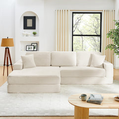 Left sofa seat,L shape Modular Sectional Sofa, Compressed Sectional Sofa Modern Minimalist Style Corduroy Couch,Unfold into a bed, Bedroom, Comfy Compressed Sofa Couch Space-Efficient Design-Beige
